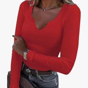 Elegant Red Long Sleeve Top